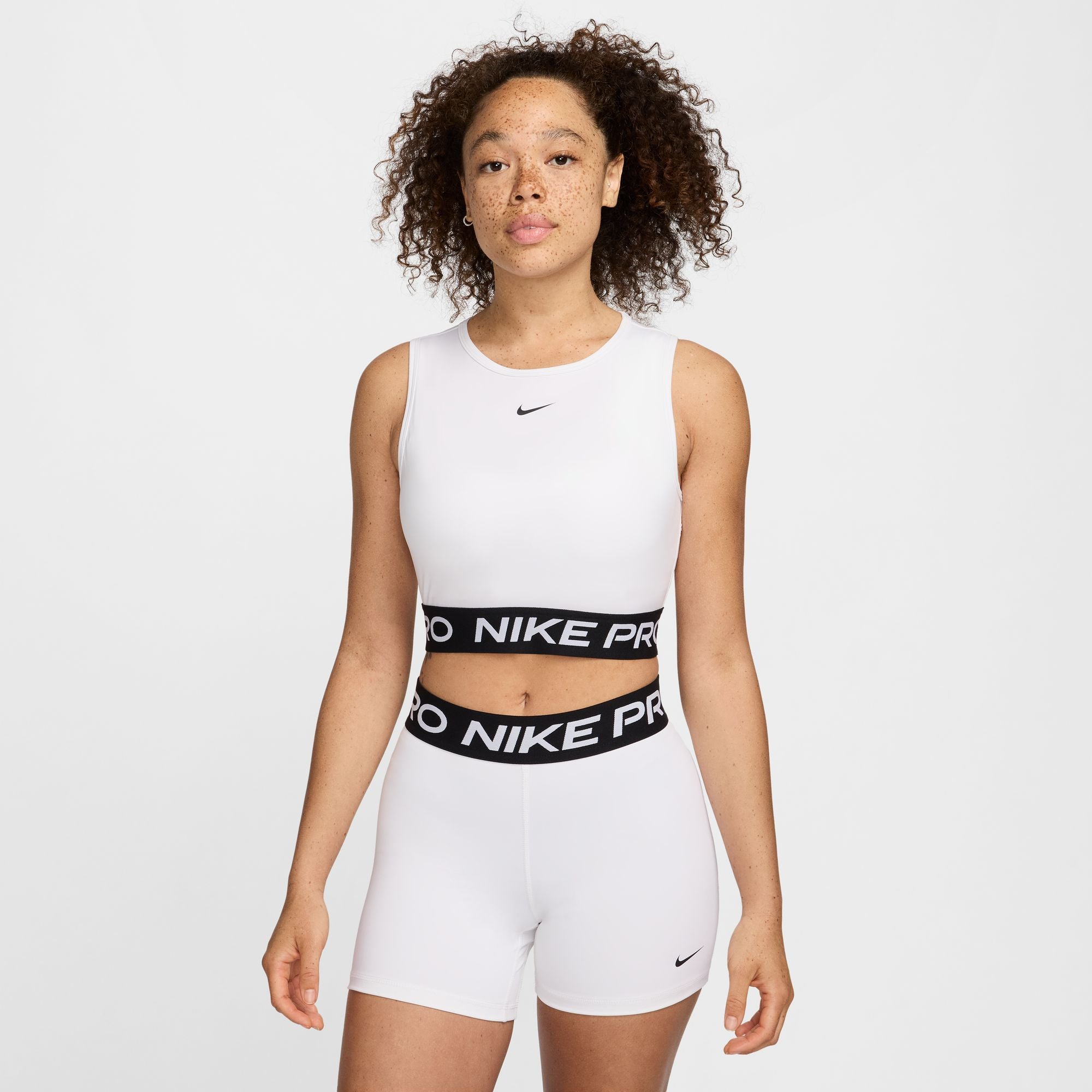 Nike Pro Women s Dri FIT Cropped Tank Top White Black