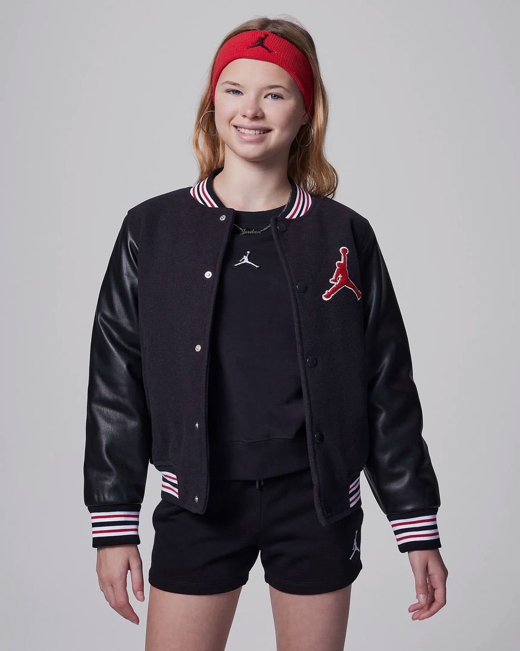 Jordan Varsity Jacket Big Kids Jacket 'Black/White/Red'