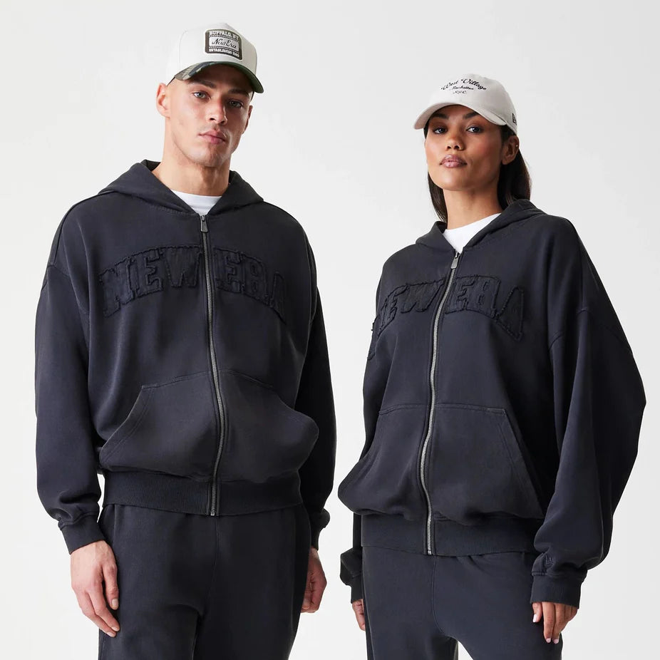 New Era Washed Black Oversized Full Zip Hoodie 'Black'