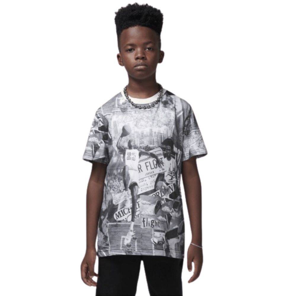 Jordan Brooklyn Collage All Over Kids T-Shirt 'White/Black'