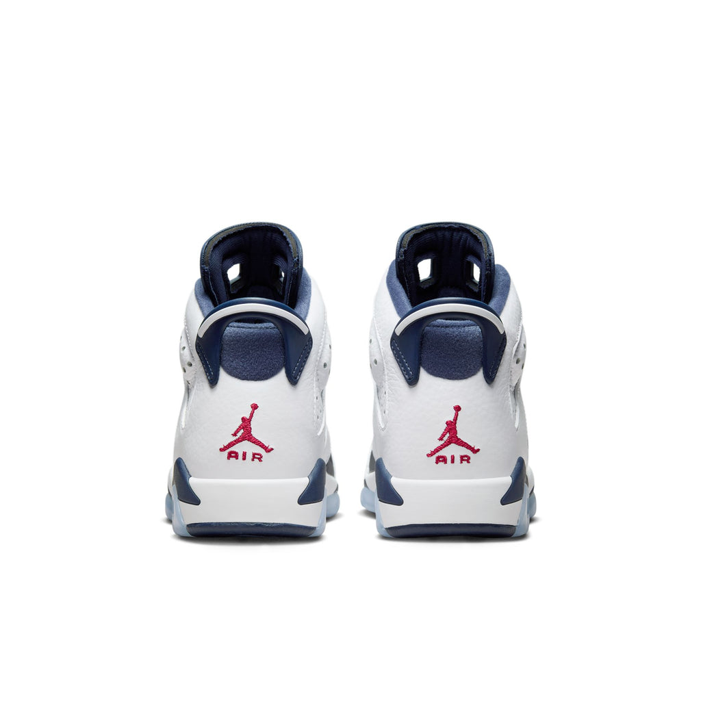 Air Jordan 6 Retro "White and Midnight Navy" Big Kids' Shoes (GS) 'White/Navy/Red'