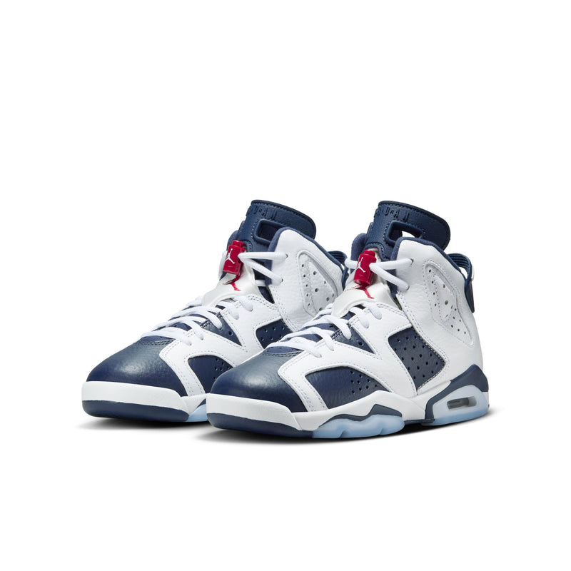 Air Jordan 6 Retro "White and Midnight Navy" Big Kids' Shoes (GS) 'White/Navy/Red'