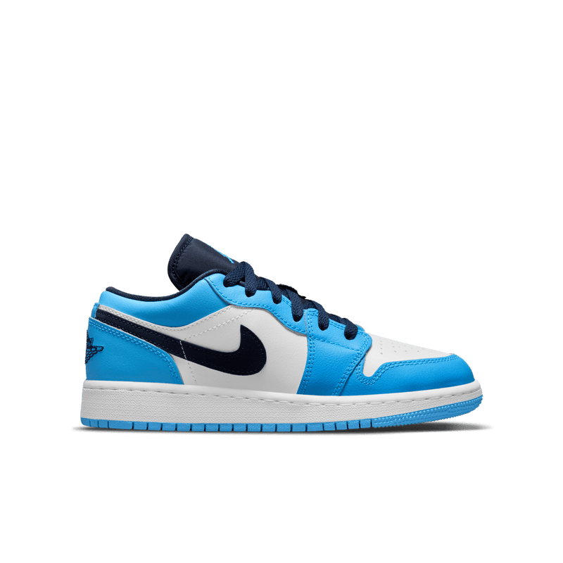 Air Jordan 1 Low Big Kids' Shoes (GS) 'White/Powder Blue/Black'
