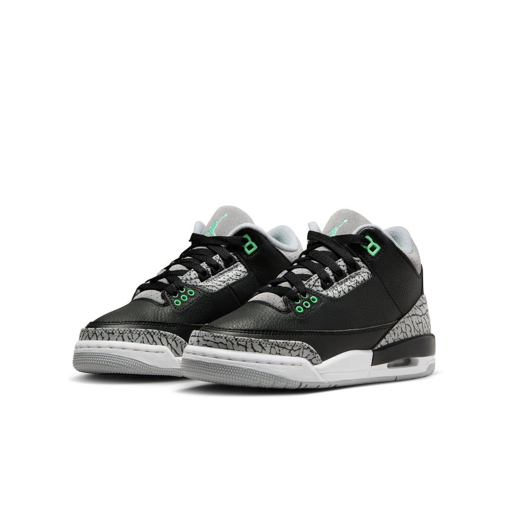 Air Jordan 3 Retro Big Kids' Shoes (GS) 'Black/Green Glow/Grey'