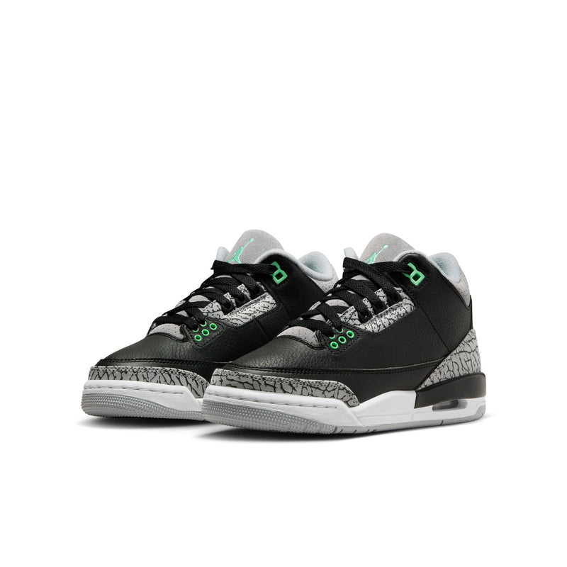 Air Jordan 3 Retro Big Kids' Shoes (GS) 'Black/Green Glow/Grey'
