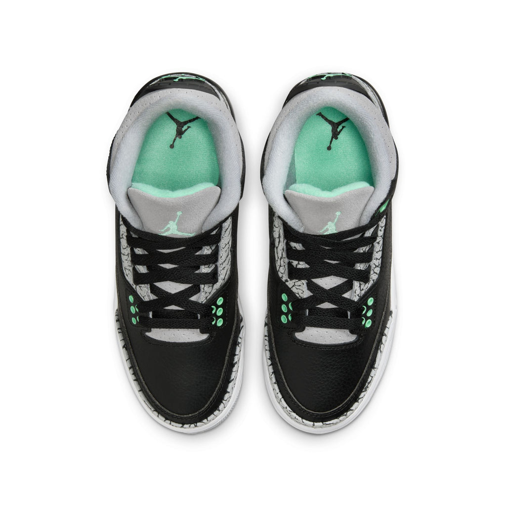 Air Jordan 3 Retro Big Kids' Shoes (GS) 'Black/Green Glow/Grey'