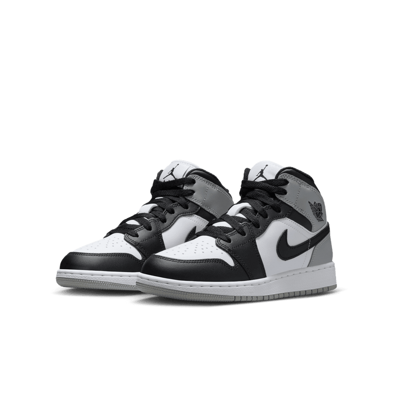 Air Jordan 1 Mid Big Kids' Shoes (GS) 'White/Black/Grey'