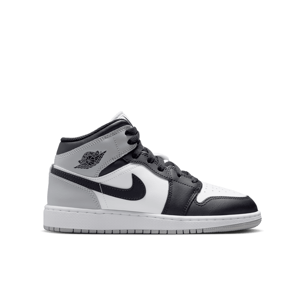 Air Jordan 1 Mid Big Kids' Shoes (GS) 'White/Black/Grey'