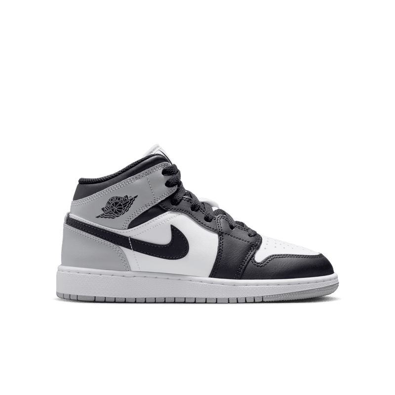 Air Jordan 1 Mid Big Kids' Shoes (GS) 'White/Black/Grey'