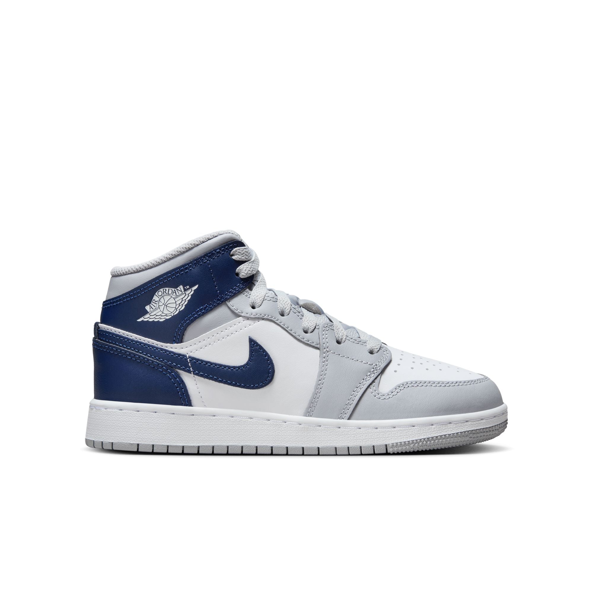Air Jordan Mid Big Kids' Shoes (GS) 'White/Navy/Grey' – Bouncewear
