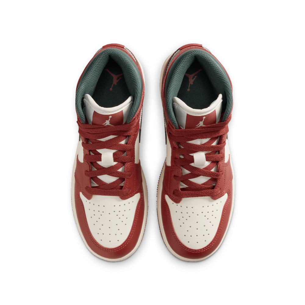 Air Jordan 1 Mid Big Kids' Shoes (GS) 'Sail/Green/Redstone'