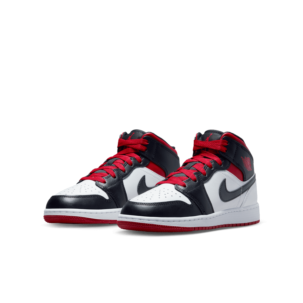 Air Jordan 1 Mid Big Kids' Shoes (GS) 'White/Red/Black'