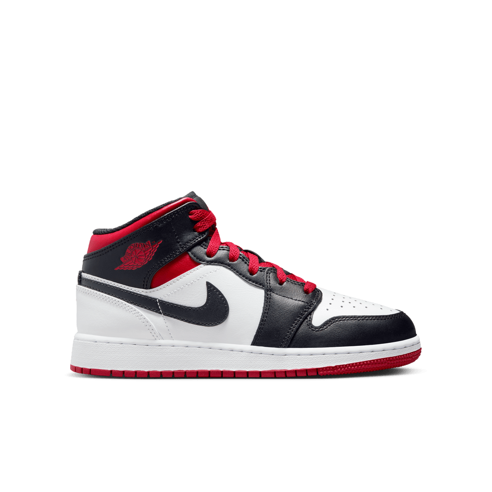 Air Jordan 1 Mid Big Kids' Shoes (GS) 'White/Red/Black'