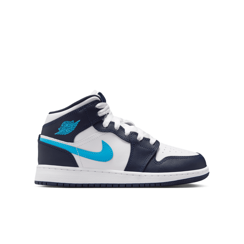 Air Jordan 1 Mid Big Kids' Shoes (GS) 'Obsidian/Powder Blue'