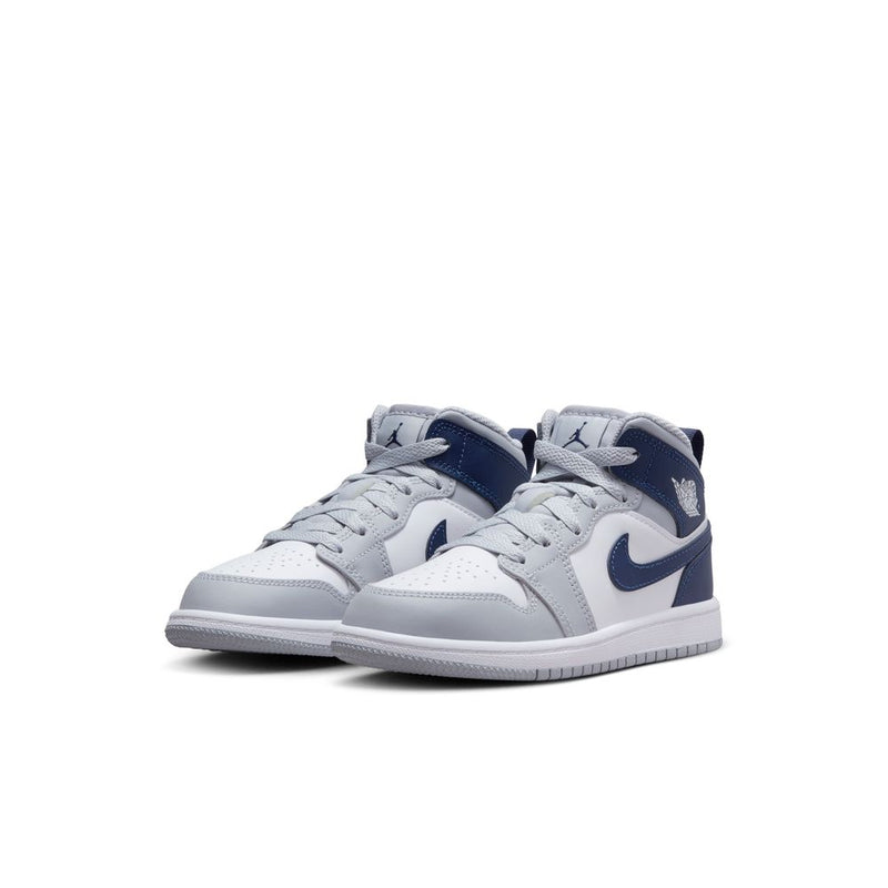 Jordan 1 Mid Little Kids' Shoes (PS) 'White/Navy/Wolf Grey'