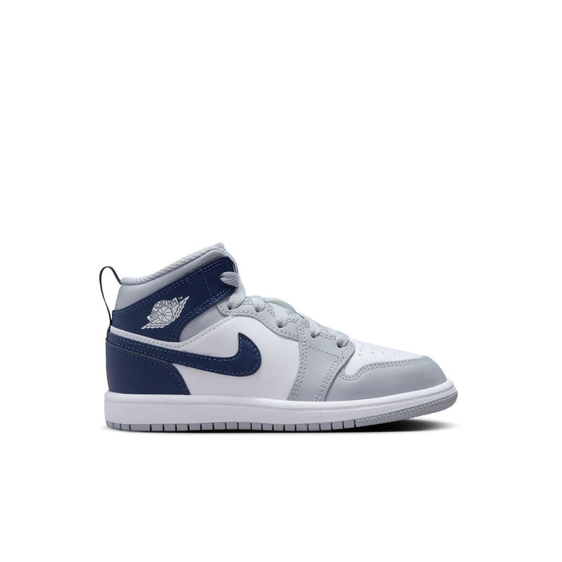 Jordan 1 Mid Little Kids' Shoes (PS) 'White/Navy/Wolf Grey'