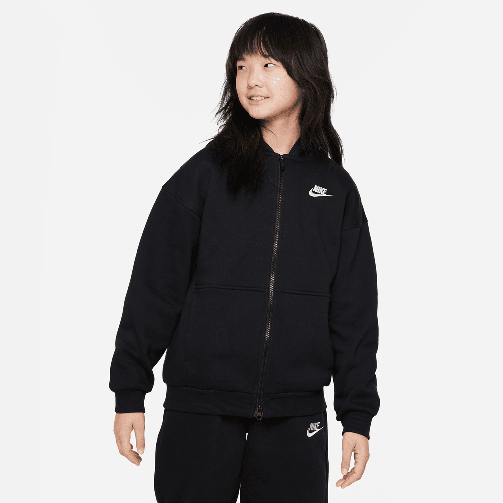 Nike Sportswear Club Fleece Big Kids' Oversized Full-Zip Hoodie 'Black'