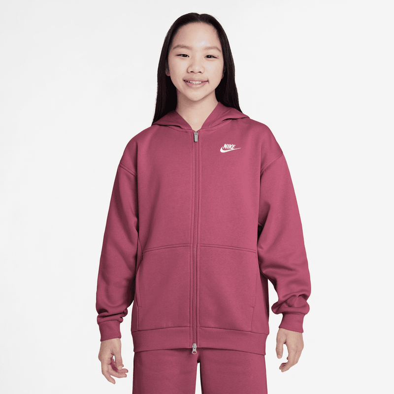Nike Sportswear Club Fleece Big Kids' Oversized Full-Zip Hoodie 'Sweet Beet'