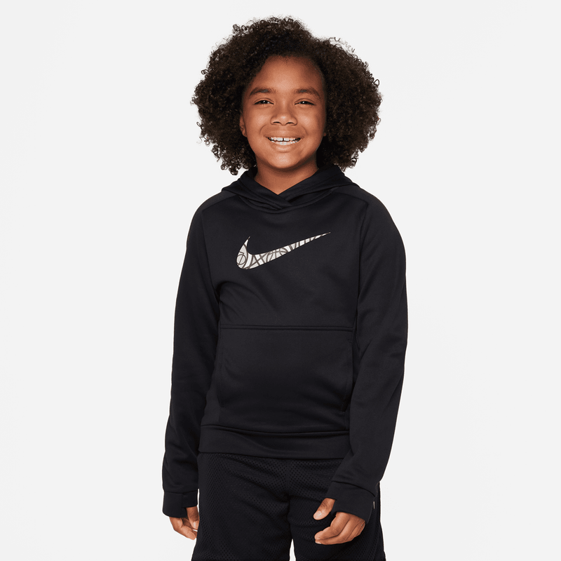 Nike Therma-FIT Big Kids' Graphic Basketball Hoodie 'Black/Grey'