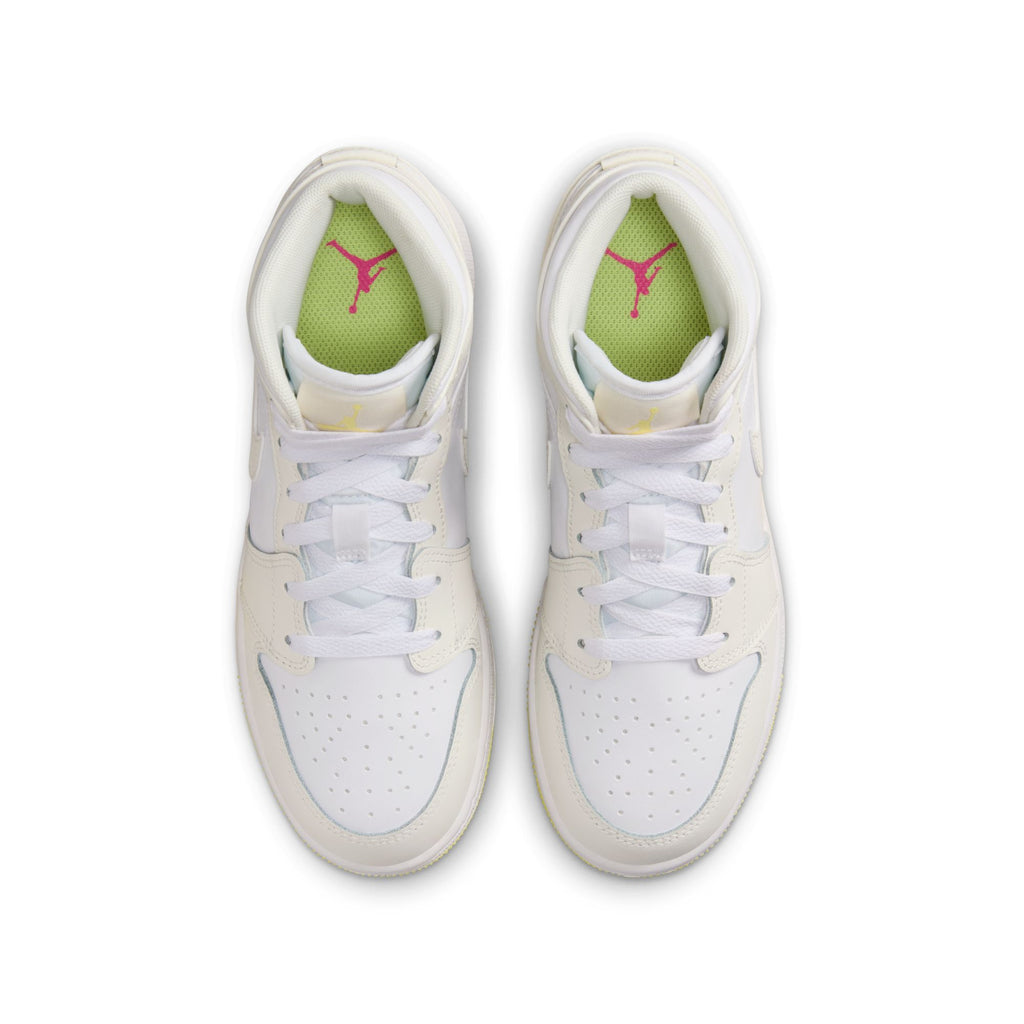 Air Jordan 1 Mid Big Kids' Shoes (GS) 'Sail/Laser Orange/White'