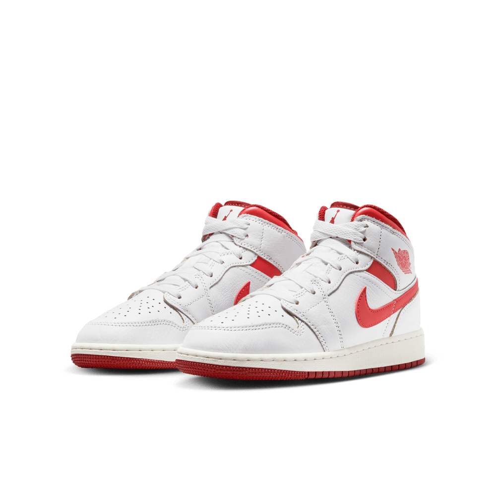 Air Jordan 1 Mid SE Older Kids' Shoes (GS) 'White/Lobster/Sail'