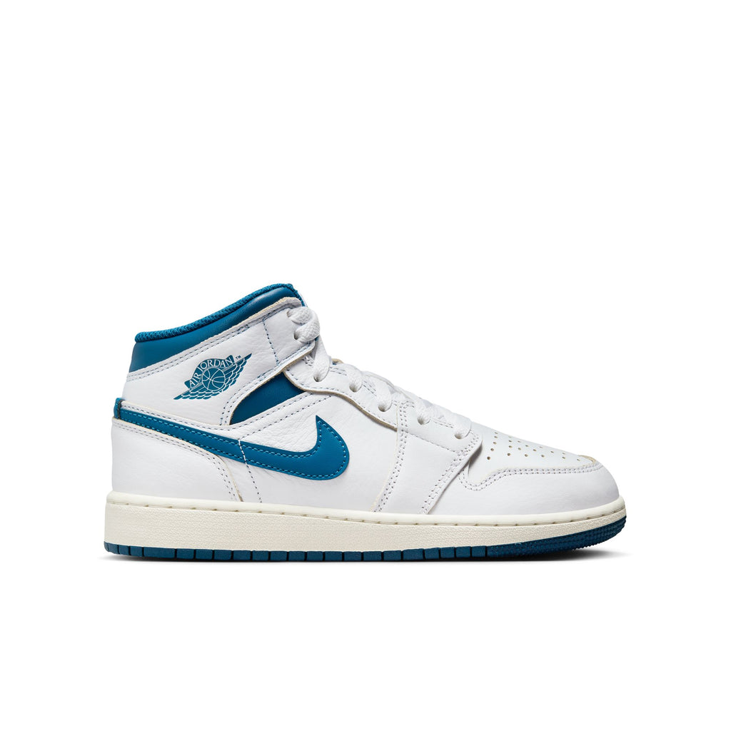 Air Jordan 1 Mid SE Big Kids' Shoes (GS) 'White/Industrial Blue'