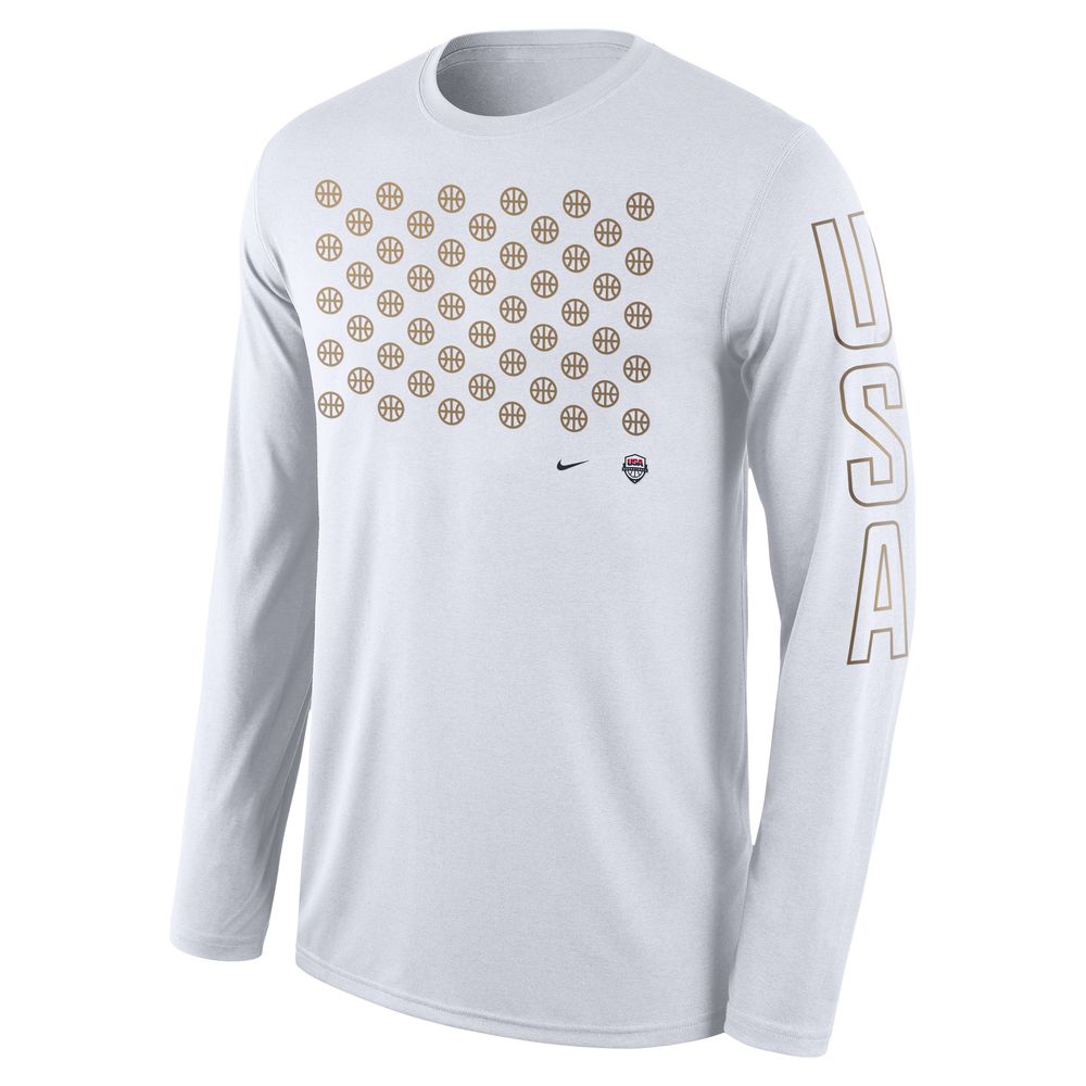 USAB Men's Nike Dri-FIT Basketball Long-Sleeve T-Shirt 'White/Obsidian'