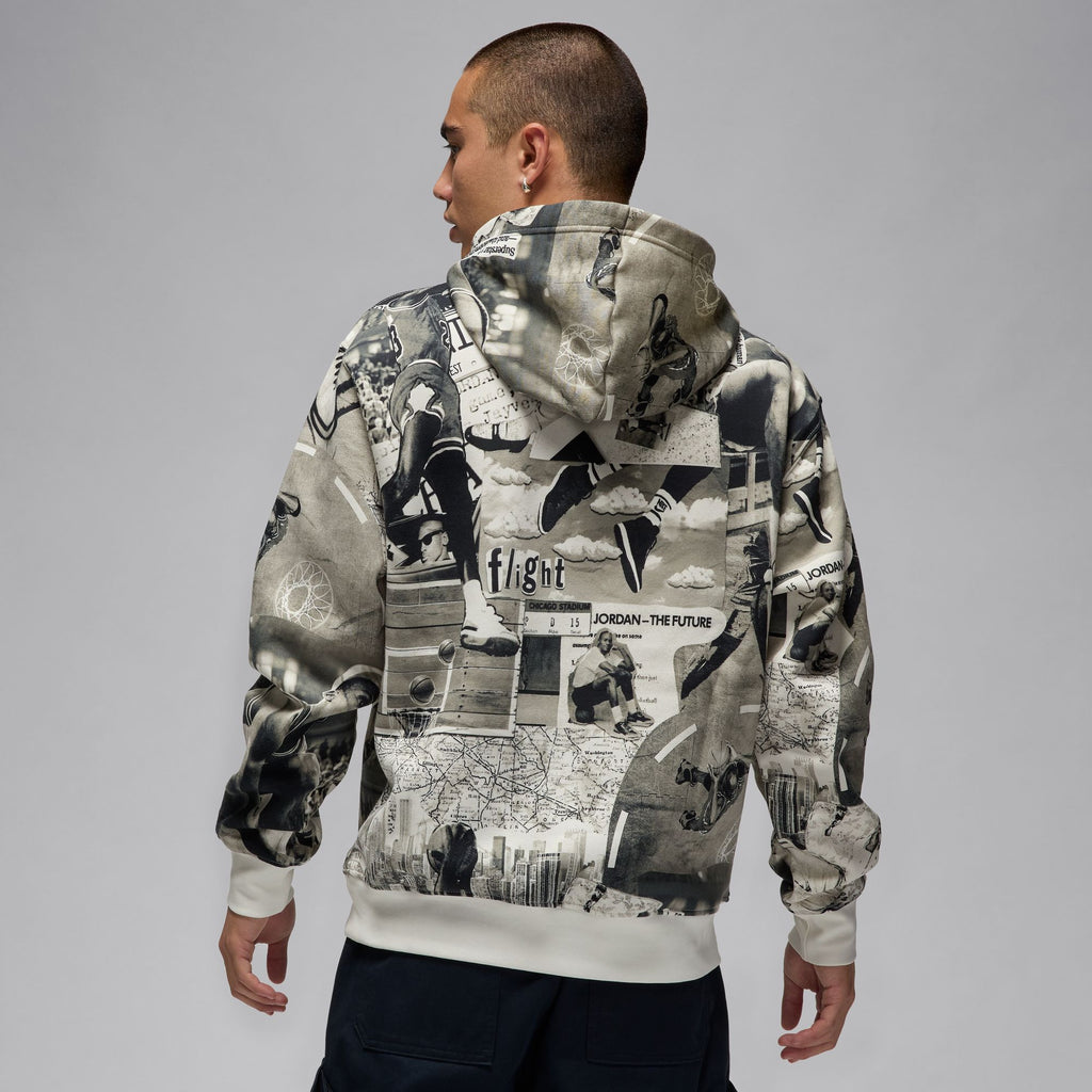 Jordan Brooklyn Fleece Men's Printed Pullover Hoodie 'Black/Sail'