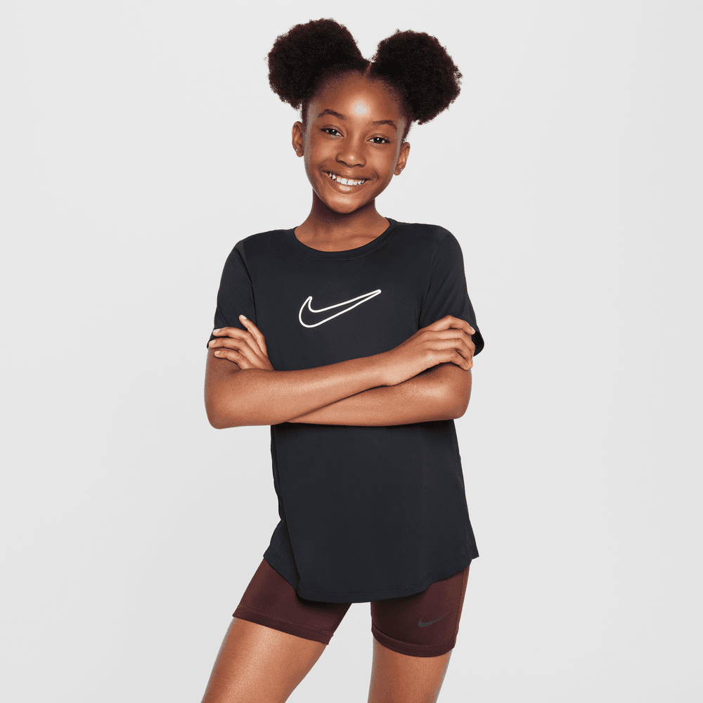 Nike One Fitted Big Kids' (Girls') Dri-FIT Short-Sleeve Top 'Black'