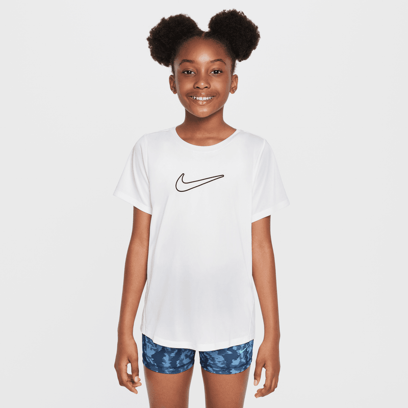 Nike One Fitted Big Kids' (Girls') Dri-FIT Short-Sleeve Top 'White'