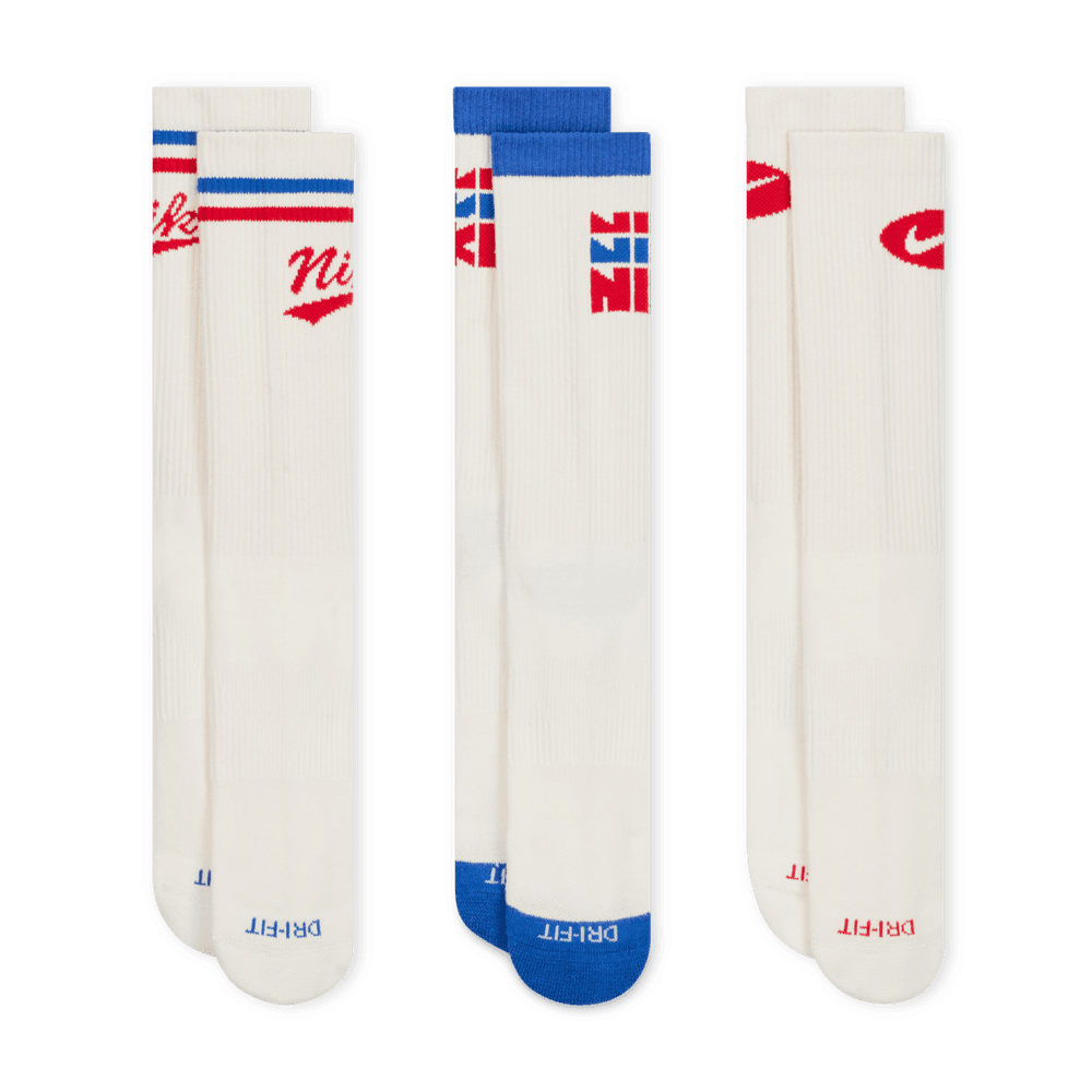 Nike Everyday Plus Crew Socks (3 Pair) 'Sail/red/Blue'