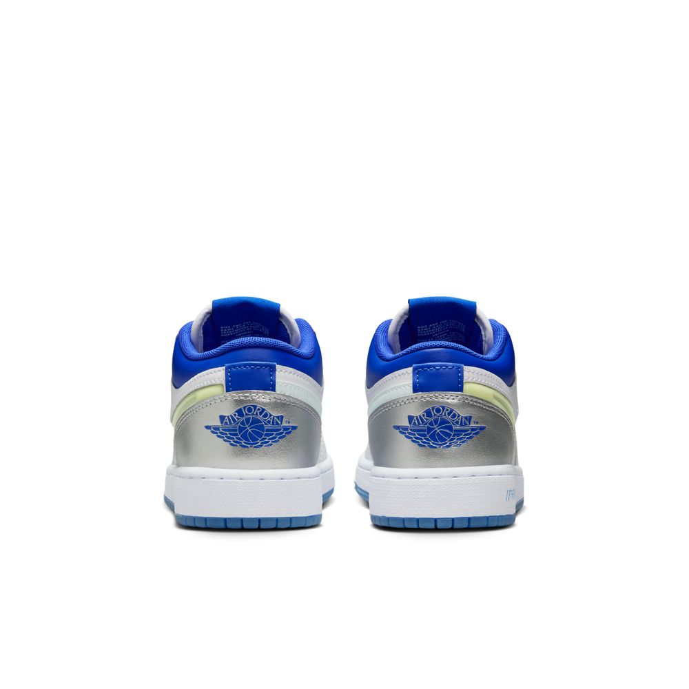 Air Jordan 1 Low Sneaker School Big Kids' Shoes (GS) 'White/Royal/Silver'