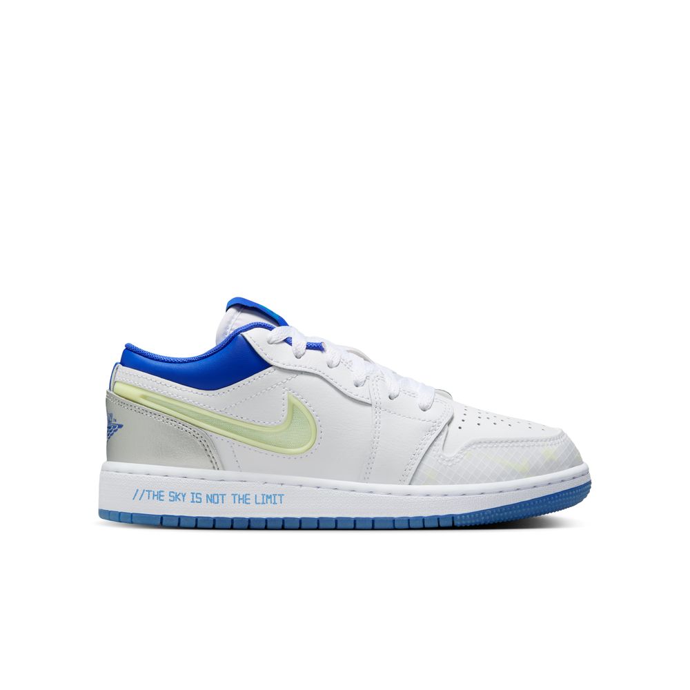 Air Jordan 1 Low Sneaker School Big Kids' Shoes (GS) 'White/Royal/Silver'