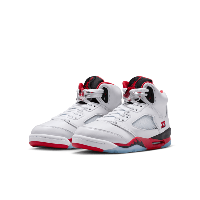 Air Jordan 5 Retro Big Kids' Shoes (GS) WHITE/FIRE RED-BLACK