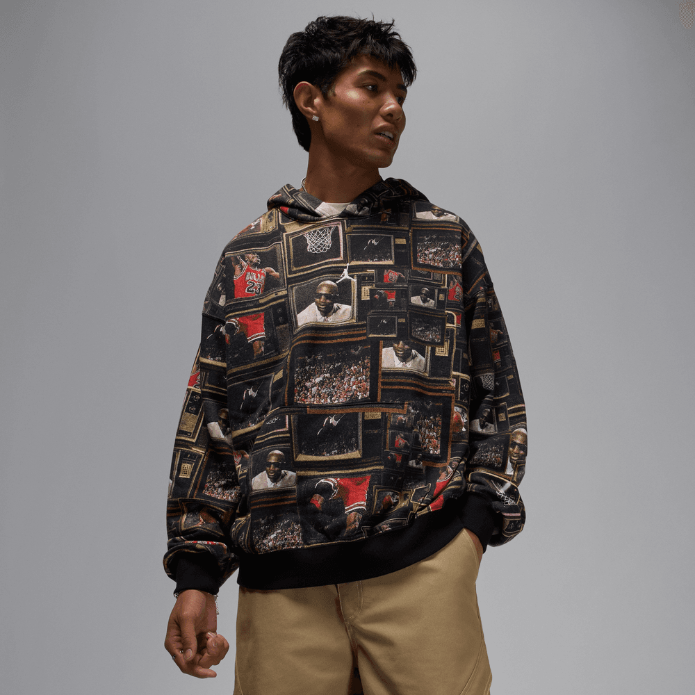 Jordan Brooklyn Fleece Men's Printed Pullover Hoodie 'Black'