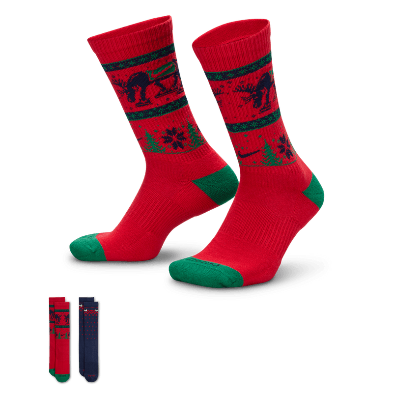 Nike Everyday Plus Cushioned Winter Wonderland Crew Socks (2 Pairs) 'Red/Navy'
