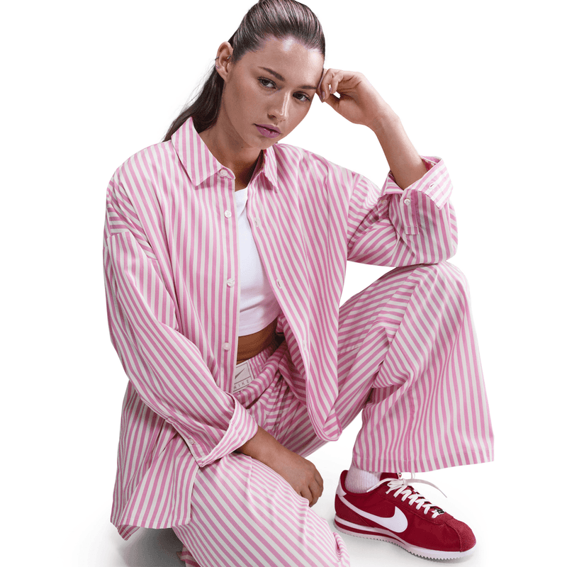 Nike Sportswear Chill Poplin Women's Oversized Striped Button-Up Top 'Playful Pink/Sail'