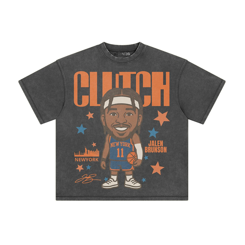 Athentiq Jalen Brunson 'Clutch' Cartoon T-Shirt 'Vintage Dark Grey'