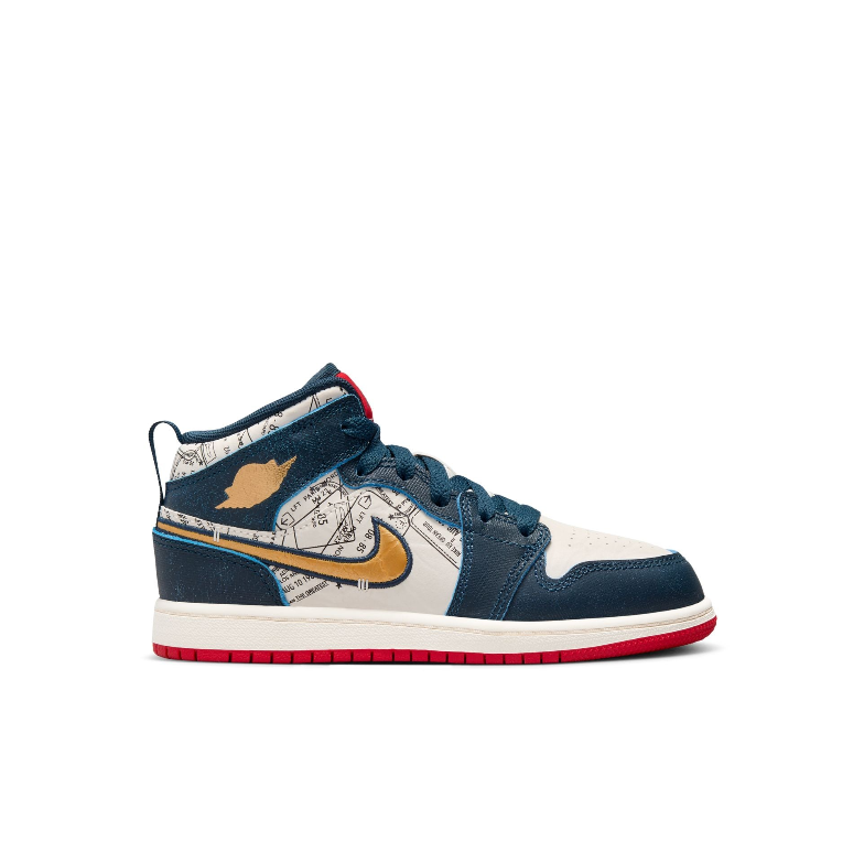 Jordan 1 Mid SE Little Kids' Shoes (PS) 'Navy/Gold/Ivory'