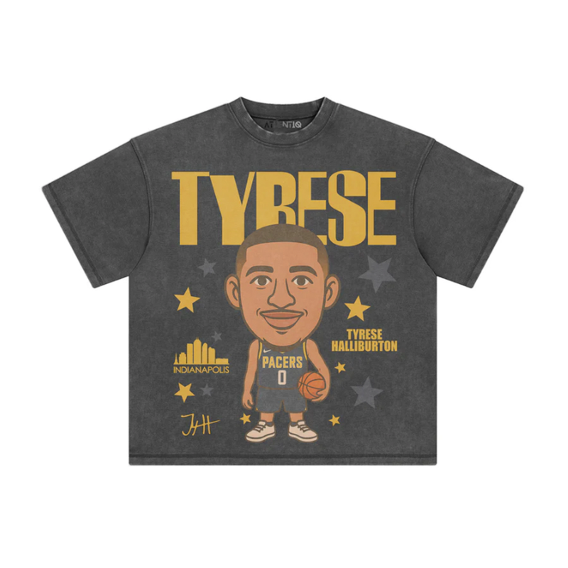 Athentiq Tyrese Haliburton Cartoon T-Shirt 'Vintage Dark Grey'