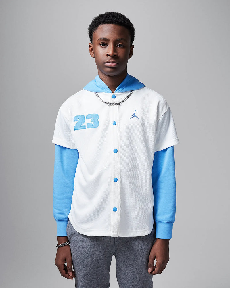 Jordan Big Kids' Hooded Jumpman Baseball Pullover 'Sail/Blue'