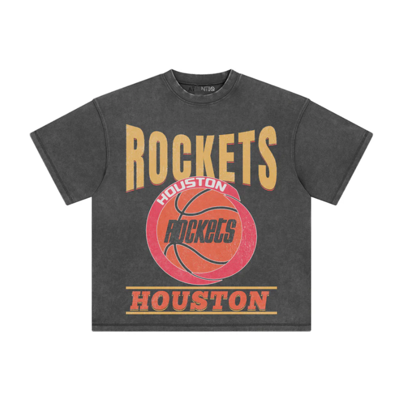 Athentiq Houston Rockets 90's Logo T-Shirt 'Vintage Dark Grey'