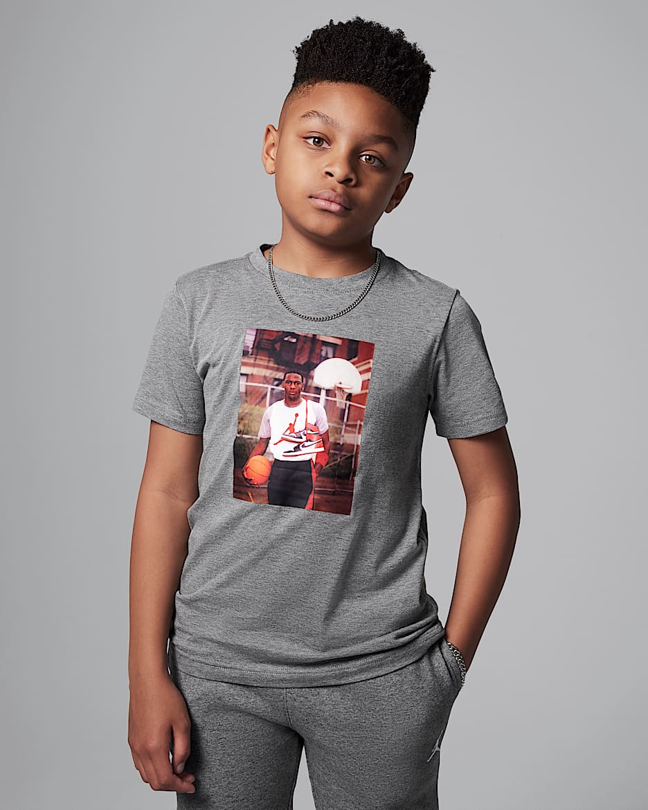 Jordan Big Kids MJ Photo T-Shirt 'Grey'