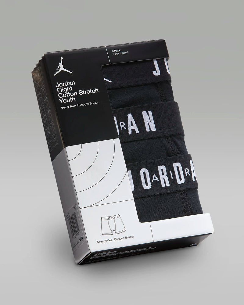 Jordan Flight Dri-FIT Big Kids' Cotton Boxer Briefs (3-Pack) 'Black/White'