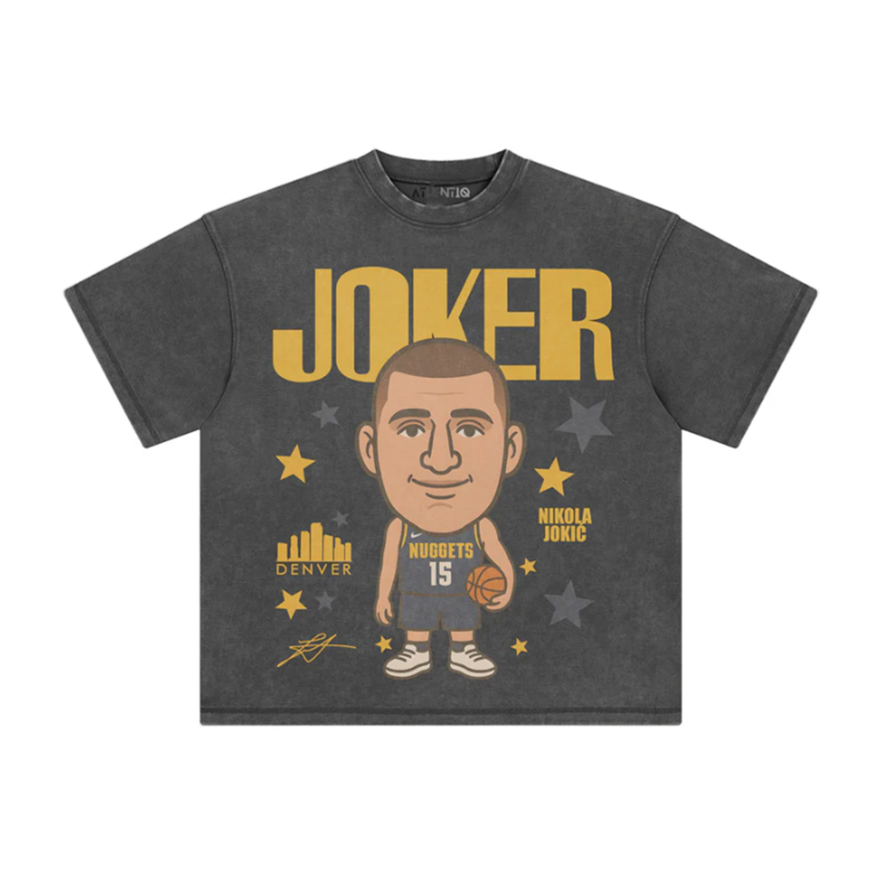 Athentiq Nikola Jokić 'Joker' Cartoon T-Shirt 'Vintage Dark Grey'