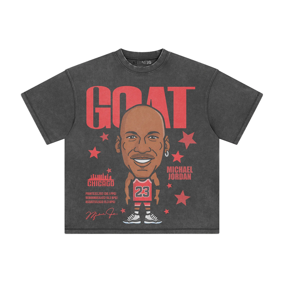 Athentiq Michael Jordan 'GOAT' Cartoon T-Shirt 'Vintage Dark Grey'