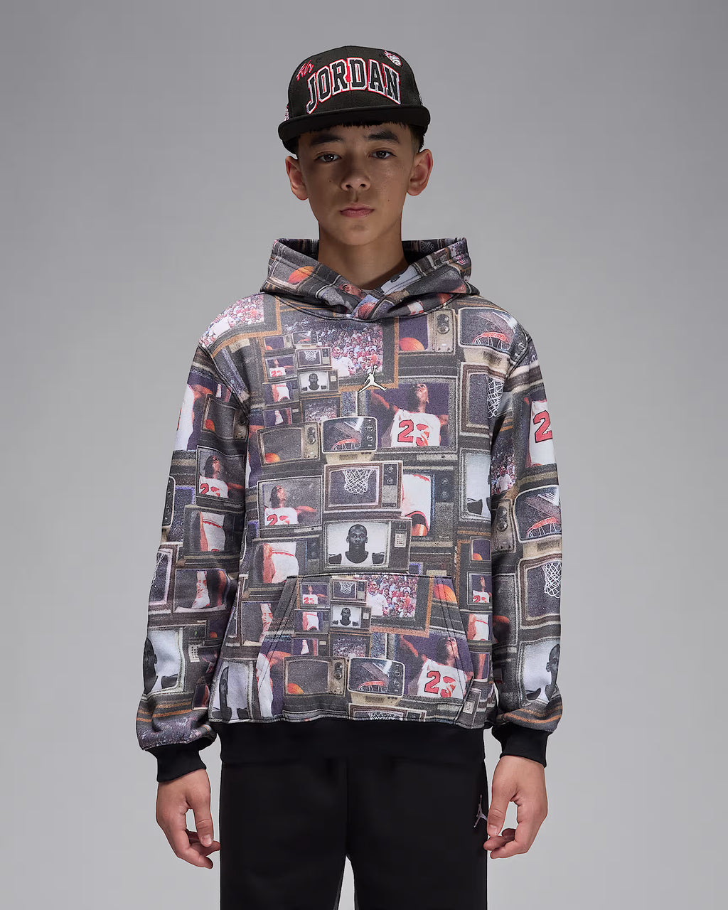 Jordan Big Kids' Brooklyn Printed Fleece Pullover Hoodie 'Black'