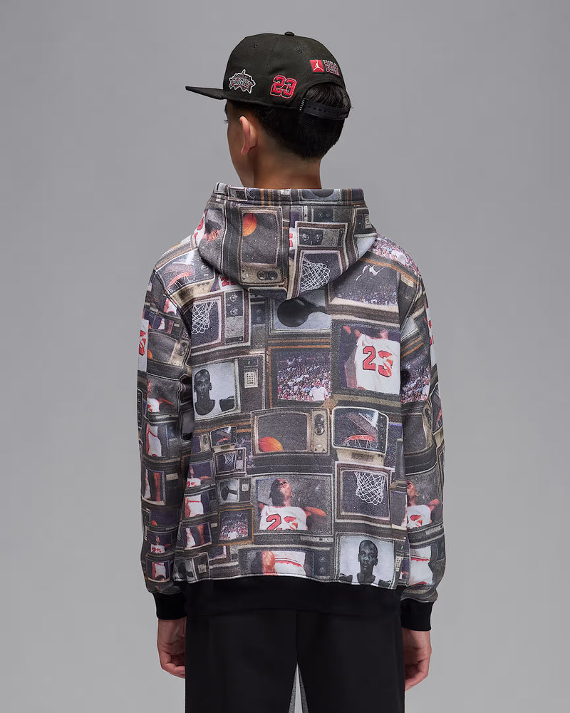 Jordan Big Kids' Brooklyn Printed Fleece Pullover Hoodie 'Black'
