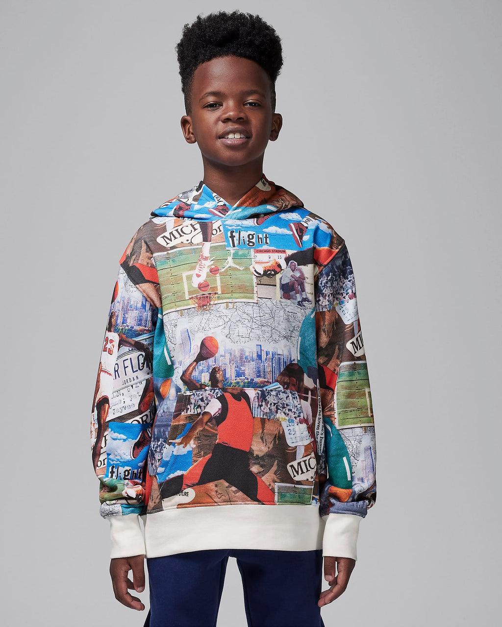 Jordan MJ Brooklyn Big Kids' Printed Fleece Pullover Hoodie 'Sail/Multi'