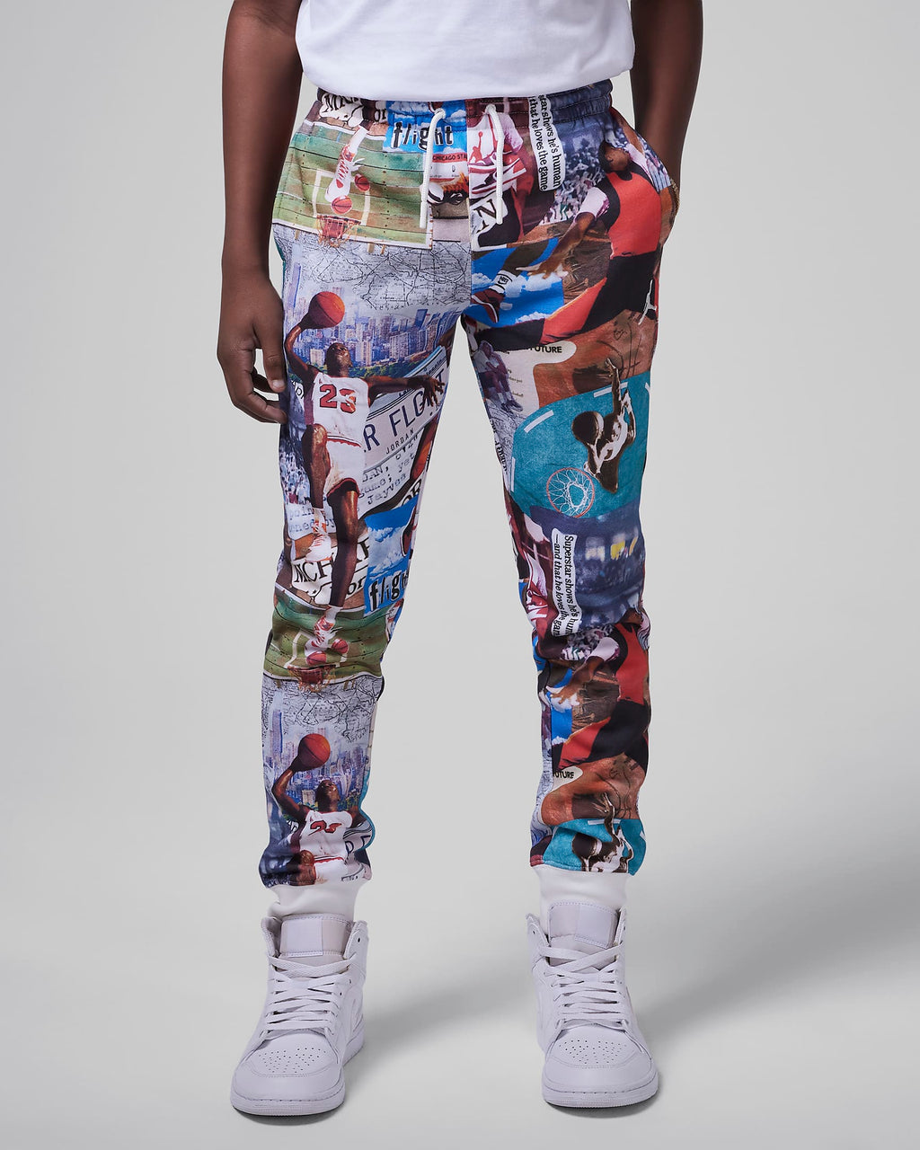 Jordan MJ Brooklyn Big Kids' Fleece Printed Pants 'Sail/Multi'